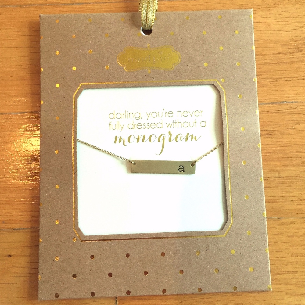 Mud Pie gold 'a' bar necklace -- NEW